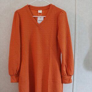 Crinkle Texture V-Neck Dress – Bright Orange, Size S, NWT